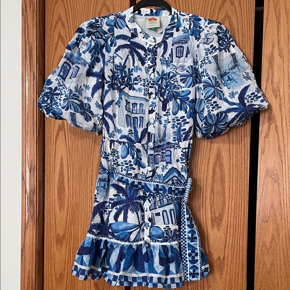 FARM Sweet Rio Puff Sleeve Mini Dress